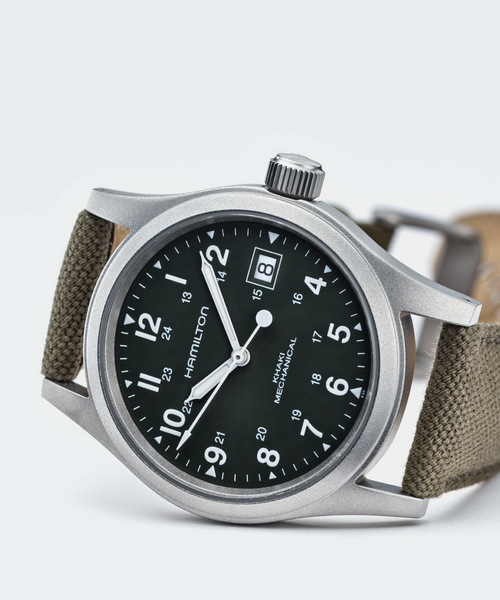 HAMILTON（ハミルトン）の「HAMILTON [ハミルトン] 腕時計 Khaki Field （カーキ フィールド）  メカニカル 機械式 38MM キャンバスベルト グリーン×グリーン（アナログ腕時計・メンズ・ダークグリーン・MEDIUM）」の6枚目の写真