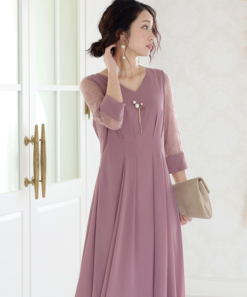 Bou Jeloud ブージュルード の 結婚式 パーティー ウエストタックミモレ丈ワンピース ドレス Wear