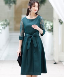 PourVous | ミニ丈&七分袖フォーマルレーススリーブ大きいサイズ結婚式ワンピースドレスオケージョンドレスお呼ばれ 二次会 成人式 同窓会 謝恩会 20代 30代(ドレス)