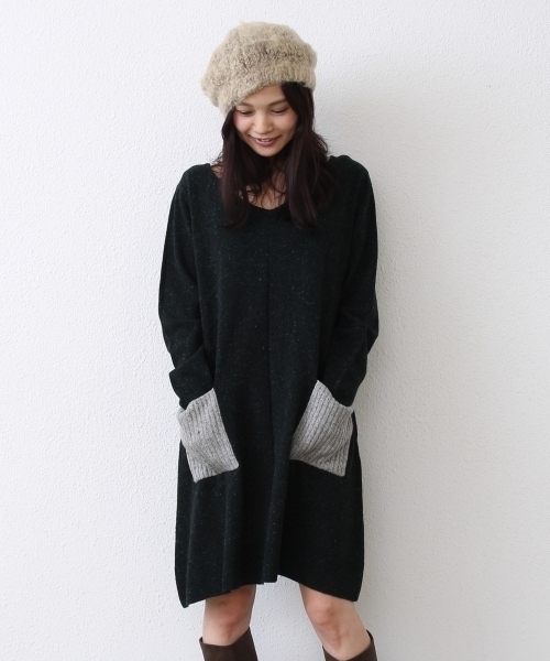 coen（コーエン）の「ウール混カラーネップニットワンピース（ワンピース・レディース・ライトグレー/ワインレッド/ダークグリーン・フリー）」の2枚目の写真