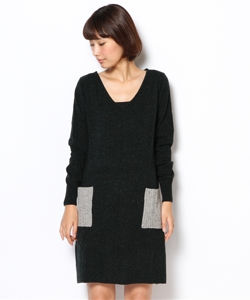 coen（コーエン）の「ウール混カラーネップニットワンピース（ワンピース・レディース・ライトグレー/ワインレッド/ダークグリーン・フリー）」の4枚目の写真