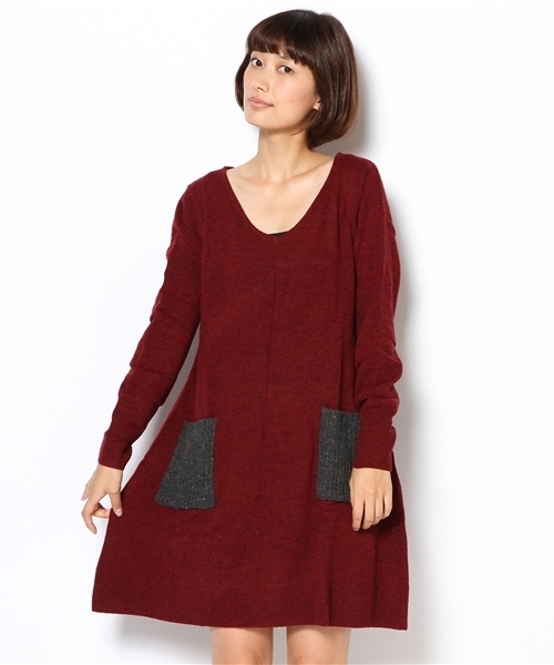 coen（コーエン）の「ウール混カラーネップニットワンピース（ワンピース・レディース・ライトグレー/ワインレッド/ダークグリーン・フリー）」の14枚目の写真