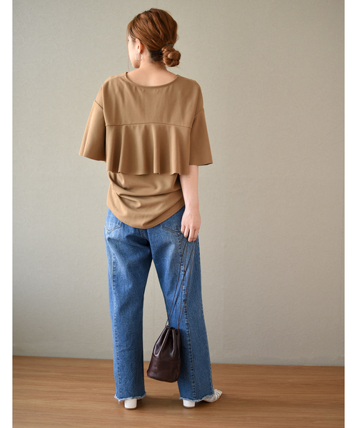 LHELBIE(レルビエ)の「バックフリルハーフスリーブVネックプルオーバー(Tシャツ/カットソー・レディース・ブラック/オフホワイト/キャメル/ワイン・M)」の12枚目の写真
