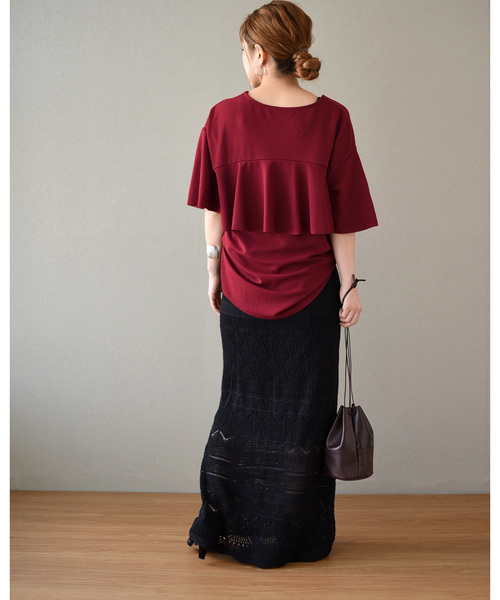 LHELBIE(レルビエ)の「バックフリルハーフスリーブVネックプルオーバー(Tシャツ/カットソー・レディース・ブラック/オフホワイト/キャメル/ワイン・M)」の20枚目の写真