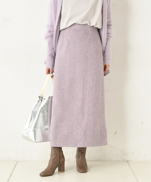DouDou（ドゥドゥ）の「ヘリンボーン柄スカート（スカート・レディース・ベージュ/パープル・36/38）」の2枚目の写真