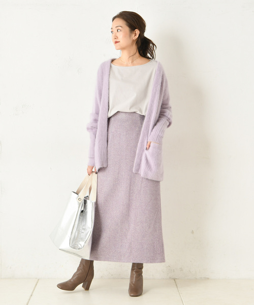 DouDou（ドゥドゥ）の「ヘリンボーン柄スカート（スカート・レディース・ベージュ/パープル・36/38）」の3枚目の写真