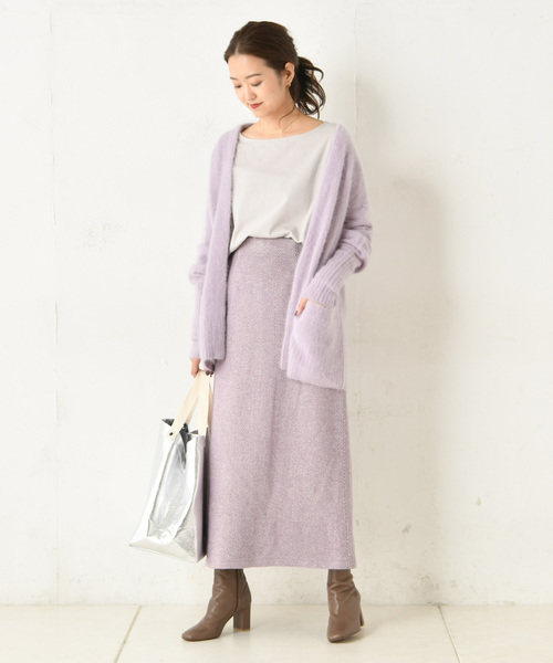 DouDou（ドゥドゥ）の「ヘリンボーン柄スカート（スカート・レディース・ベージュ/パープル・36/38）」の4枚目の写真