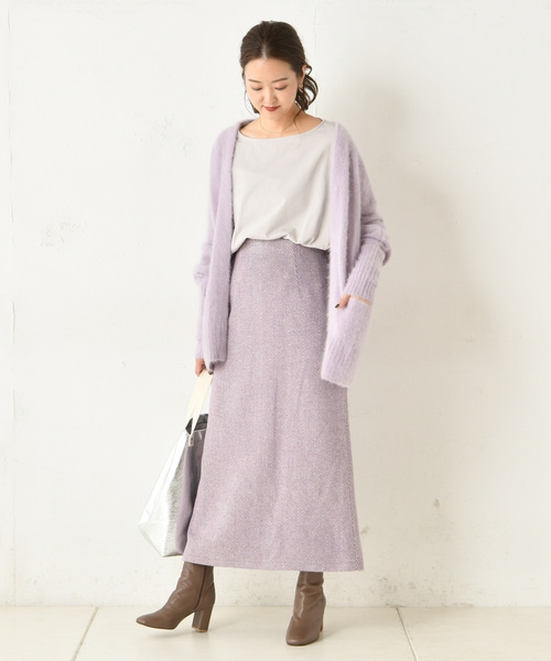 DouDou（ドゥドゥ）の「ヘリンボーン柄スカート（スカート・レディース・ベージュ/パープル・36/38）」の5枚目の写真