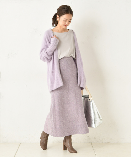 DouDou（ドゥドゥ）の「ヘリンボーン柄スカート（スカート・レディース・ベージュ/パープル・36/38）」の7枚目の写真