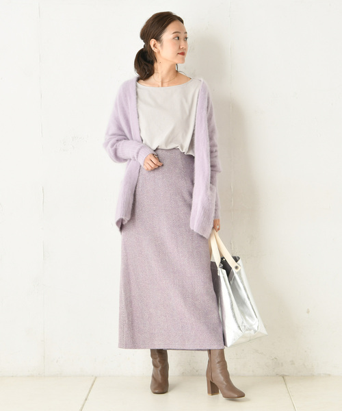 DouDou（ドゥドゥ）の「ヘリンボーン柄スカート（スカート・レディース・ベージュ/パープル・36/38）」の8枚目の写真