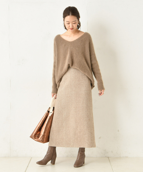 DouDou（ドゥドゥ）の「ヘリンボーン柄スカート（スカート・レディース・ベージュ/パープル・36/38）」の12枚目の写真