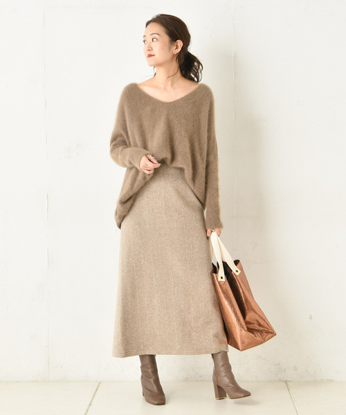 DouDou（ドゥドゥ）の「ヘリンボーン柄スカート（スカート・レディース・ベージュ/パープル・36/38）」の13枚目の写真