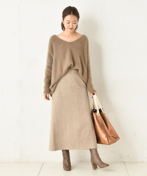 DouDou（ドゥドゥ）の「ヘリンボーン柄スカート（スカート・レディース・ベージュ/パープル・36/38）」の14枚目の写真