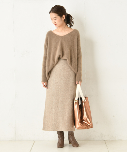 DouDou（ドゥドゥ）の「ヘリンボーン柄スカート（スカート・レディース・ベージュ/パープル・36/38）」の16枚目の写真