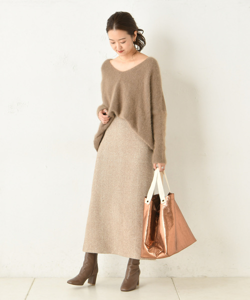 DouDou（ドゥドゥ）の「ヘリンボーン柄スカート（スカート・レディース・ベージュ/パープル・36/38）」の17枚目の写真