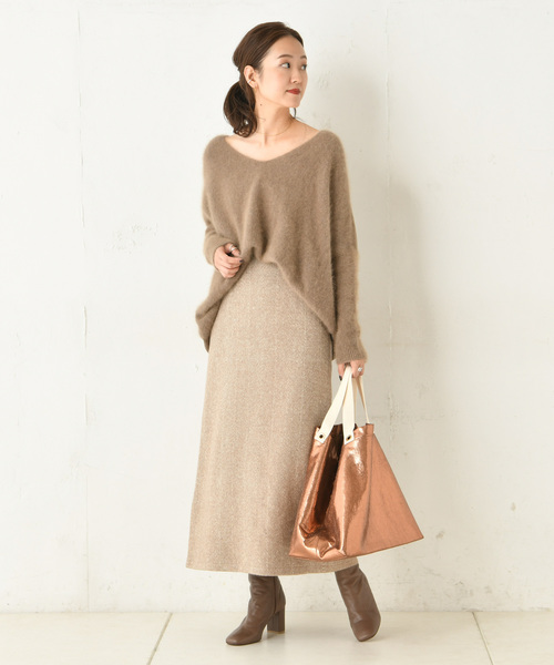 DouDou（ドゥドゥ）の「ヘリンボーン柄スカート（スカート・レディース・ベージュ/パープル・36/38）」の18枚目の写真