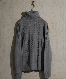 【i】ケーブルニット タートルネック セーター【総アラン編み】