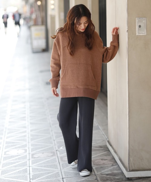 Girly Doll（ガーリードール）の「リブニット ワイドパンツ（その他パンツ・レディース・チャコールグレー/ブラック/ベージュ/ブラウン・FREE）」の5枚目の写真