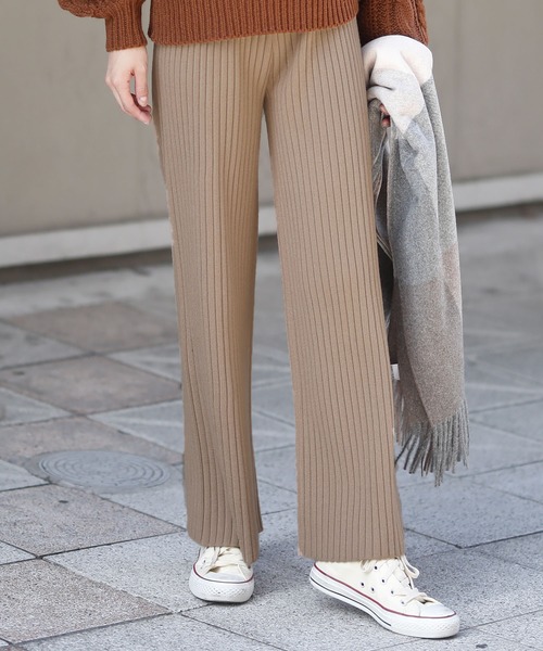 Girly Doll（ガーリードール）の「リブニット ワイドパンツ（その他パンツ・レディース・チャコールグレー/ブラック/ベージュ/ブラウン・FREE）」の11枚目の写真