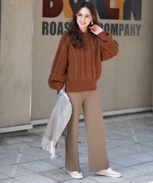 Girly Doll（ガーリードール）の「リブニット ワイドパンツ（その他パンツ・レディース・チャコールグレー/ブラック/ベージュ/ブラウン・FREE）」の12枚目の写真