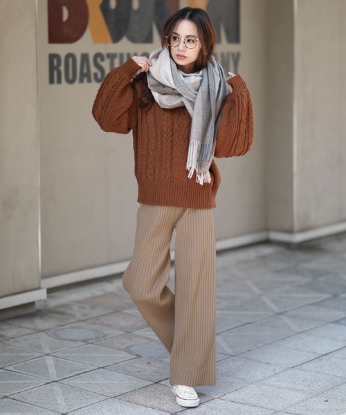 Girly Doll（ガーリードール）の「リブニット ワイドパンツ（その他パンツ・レディース・チャコールグレー/ブラック/ベージュ/ブラウン・FREE）」の14枚目の写真