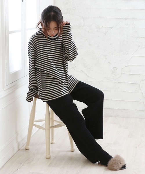 Girly Doll（ガーリードール）の「リブニット ワイドパンツ（その他パンツ・レディース・チャコールグレー/ブラック/ベージュ/ブラウン・FREE）」の18枚目の写真