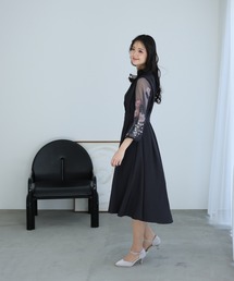 ドレス ワンピース パーティードレス 結婚式 二次会 ネイビー L 号」に