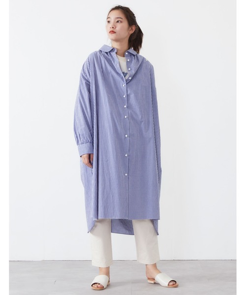 POU DOU DOU（プードゥドゥ）の「ころころボタンシャツワンピース（シャツワンピース・レディース・オフホワイト/ブルー/ライトイエロー・3）」の4枚目の写真