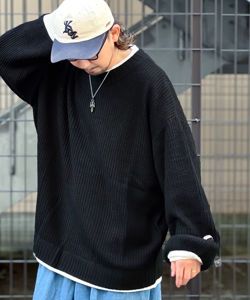 Java(ジャバ)の「《JaVaジャバ コラボ》ゆるニットであざと感。重ね着風ローゲージ オーバーサイズ ニット(ニット/セーター・レディース・ブラック/ベージュ/アイボリー/グリーン/ブルー・MEDIUM/LARGE/X-LARGE/SMALL)」の12枚目の写真