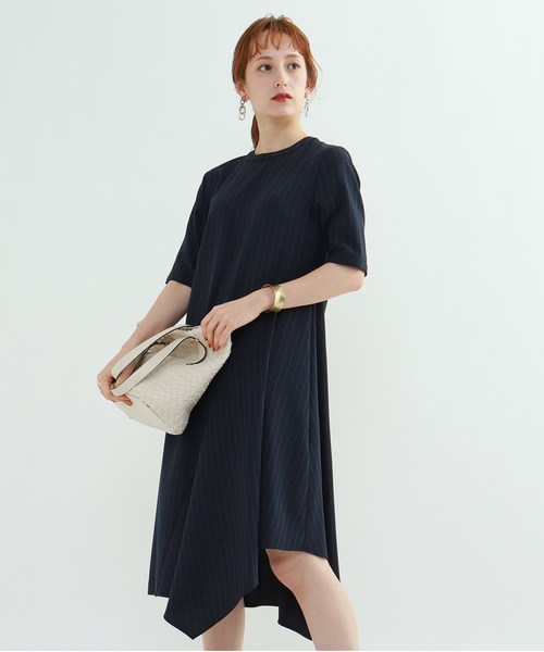 セール L マシンウォッシュ ピンストライプドレープワンピース ワンピース Indivi インディヴィ のファッション通販 Zozotown