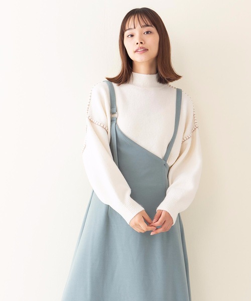 OUTDOOR PRODUCTS（アウトドアプロダクツ）の「【OUTDOOR PRODUCTS】ワンショルフレアージャンパースカート　ジャンスカ　アシメトリー　ワンショルダー　起毛ニットソー生地（ジャンパースカート・レディース・ブラウン系その他/ミント・MEDIUM/LARGE）」の8枚目の写真