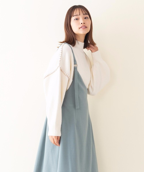 OUTDOOR PRODUCTS（アウトドアプロダクツ）の「【OUTDOOR PRODUCTS】ワンショルフレアージャンパースカート　ジャンスカ　アシメトリー　ワンショルダー　起毛ニットソー生地（ジャンパースカート・レディース・ブラウン系その他/ミント・MEDIUM/LARGE）」の7枚目の写真
