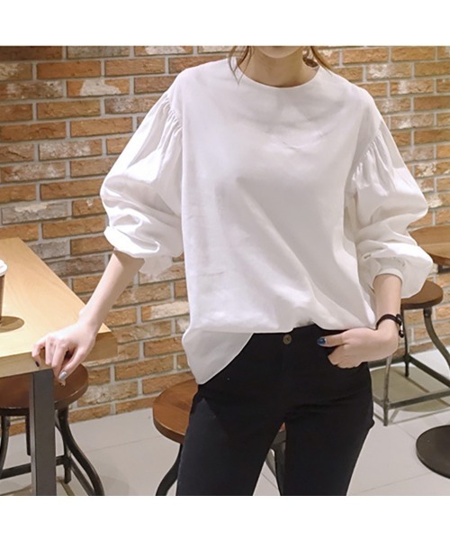 Ritzy（リッツィー）の「大人カジュアル　ボトルネックパフスリーブ7分袖カットソー（Tシャツ/カットソー・レディース・ホワイト・S/M/L）」の4枚目の写真