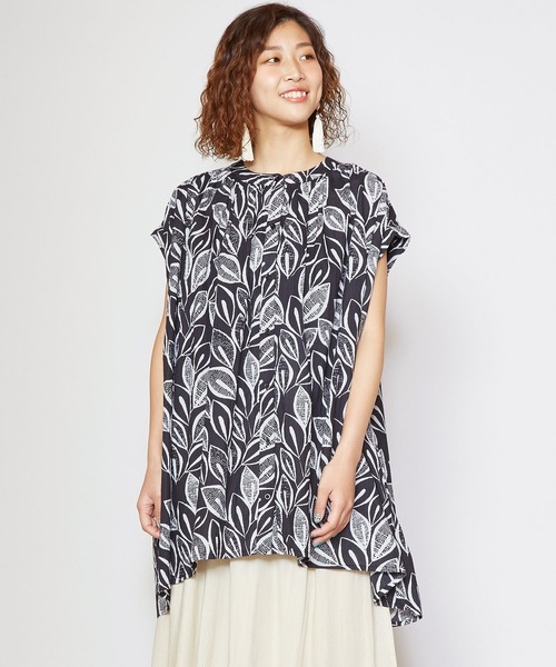 チャイハネ（チャイハネ）の「【チャイハネ】yul リーフ柄フレンチスリーブブラウス（シャツ/ブラウス・レディース・ホワイト/ブラック/レッド・FREE）」の3枚目の写真