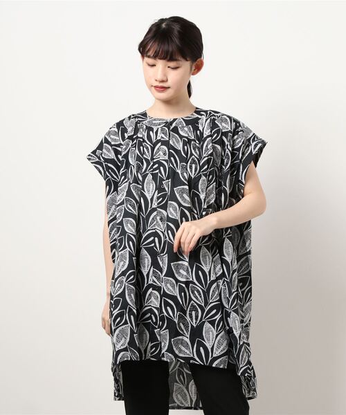 チャイハネ（チャイハネ）の「【チャイハネ】yul リーフ柄フレンチスリーブブラウス（シャツ/ブラウス・レディース・ホワイト/ブラック/レッド・FREE）」の7枚目の写真