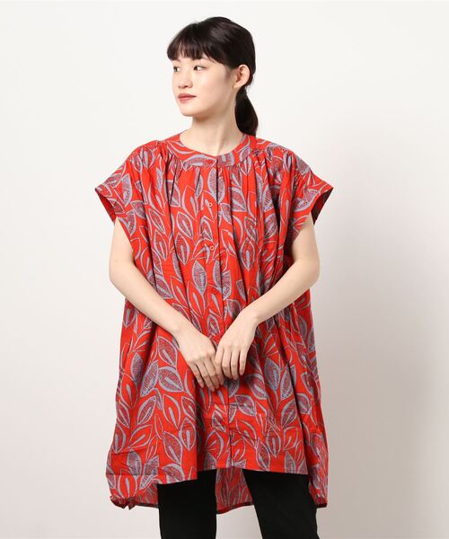 チャイハネ（チャイハネ）の「【チャイハネ】yul リーフ柄フレンチスリーブブラウス（シャツ/ブラウス・レディース・ホワイト/ブラック/レッド・FREE）」の20枚目の写真