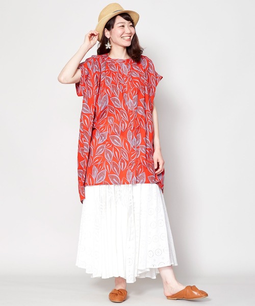 チャイハネ（チャイハネ）の「【チャイハネ】yul リーフ柄フレンチスリーブブラウス（シャツ/ブラウス・レディース・ホワイト/ブラック/レッド・FREE）」の19枚目の写真