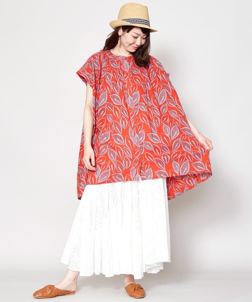 チャイハネ（チャイハネ）の「【チャイハネ】yul リーフ柄フレンチスリーブブラウス（シャツ/ブラウス・レディース・ホワイト/ブラック/レッド・FREE）」の18枚目の写真