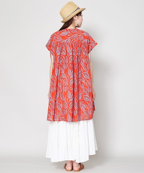 チャイハネ（チャイハネ）の「【チャイハネ】yul リーフ柄フレンチスリーブブラウス（シャツ/ブラウス・レディース・ホワイト/ブラック/レッド・FREE）」の16枚目の写真