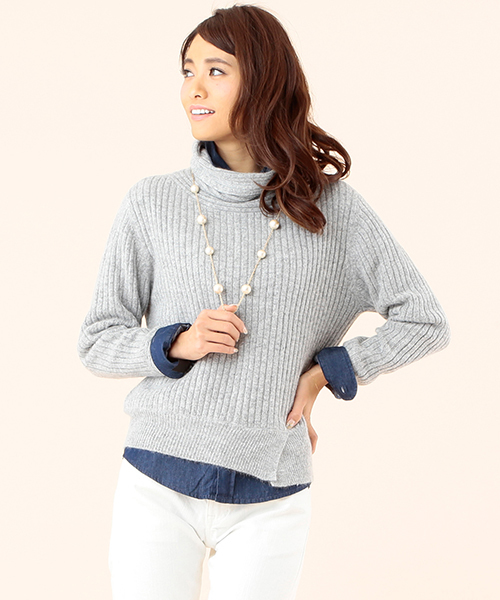 B:MING by BEAMS（ビーミングバイビームス）の「□ビーミング by ビームス / リブオフタートルプルオーバー（ニット/セーター・レディース・ライトグレー/カーキ/オフホワイト・ONE SIZE）」の3枚目の写真