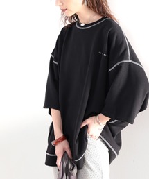 月グラフィックプリントで1+ 配色ステッチbigスウェット