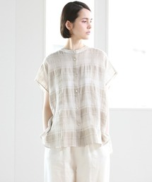 チェック半袖ブラウス