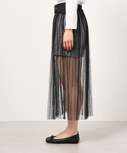 WEGO（ウィゴー）の「WEGO/ベルト付チュールレイヤードスカート（スカート・レディース・グレー系その他2/ブラック・FREE）」の6枚目の写真