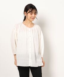 Samansa Mos2 | シャーリングドビー刺繍ブラウス(シャツ/ブラウス)