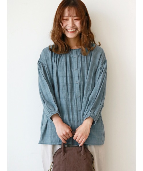 セール】シャーリングドビー刺繍ブラウス（シャツ/ブラウス