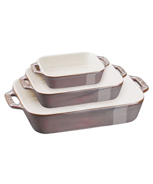 STAUB（ストウブ）の「レクタンギュラーディッシュ 3点セット（食器・レディース・アイボリー/チェリーレッド/グレー・FREE）」の2枚目の写真