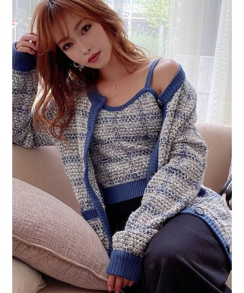 RESEXXY(リゼクシー)の「ツイードライクニットカーデ【セットアップ着用可能】(カーディガン/ボレロ・レディース・ブラック/ブルー/ベージュ・FREE)」の3枚目の写真