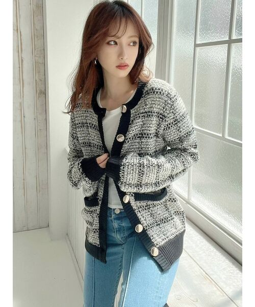 RESEXXY(リゼクシー)の「ツイードライクニットカーデ【セットアップ着用可能】(カーディガン/ボレロ・レディース・ブラック/ブルー/ベージュ・FREE)」の17枚目の写真