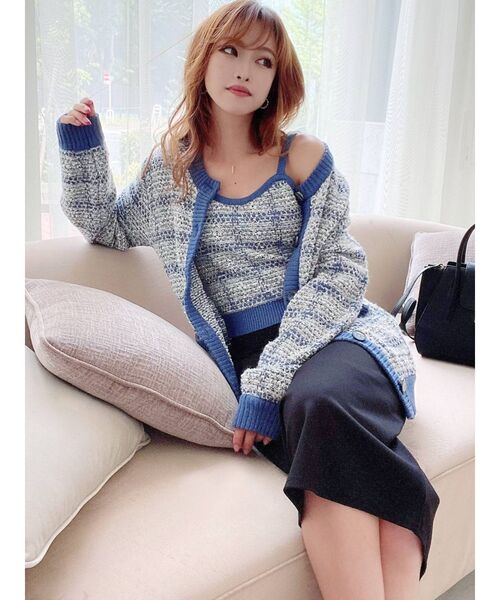 RESEXXY(リゼクシー)の「ツイードライクニットカーデ【セットアップ着用可能】(カーディガン/ボレロ・レディース・ブラック/ブルー/ベージュ・FREE)」の4枚目の写真