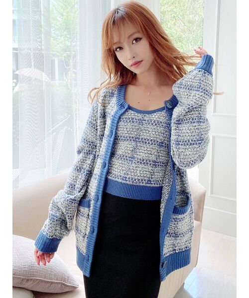 RESEXXY(リゼクシー)の「ツイードライクニットカーデ【セットアップ着用可能】(カーディガン/ボレロ・レディース・ブラック/ブルー/ベージュ・FREE)」の10枚目の写真